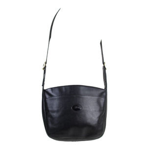 Longchamp BLACK GENUINE LEATHER TOP ZIP CROSSBODY SHOULDER BAG HANDBAG PURSE